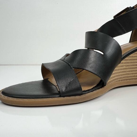GH Bass & Co Womens 10 Black Leather‎ Crisscross Strap Wedge Heel Renae Sandals - Picture 5 of 12